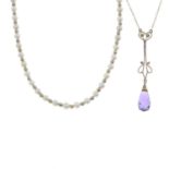 Amethyst and split pearl pendant,