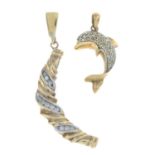 9ct gold diamond dolphin pendant,