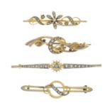 Edwardian 15ct gold sapphire and slit pearl brooch,