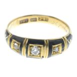 A late Victorian old-cut diamond and black enamel 'In Memory Of' mourning ring,