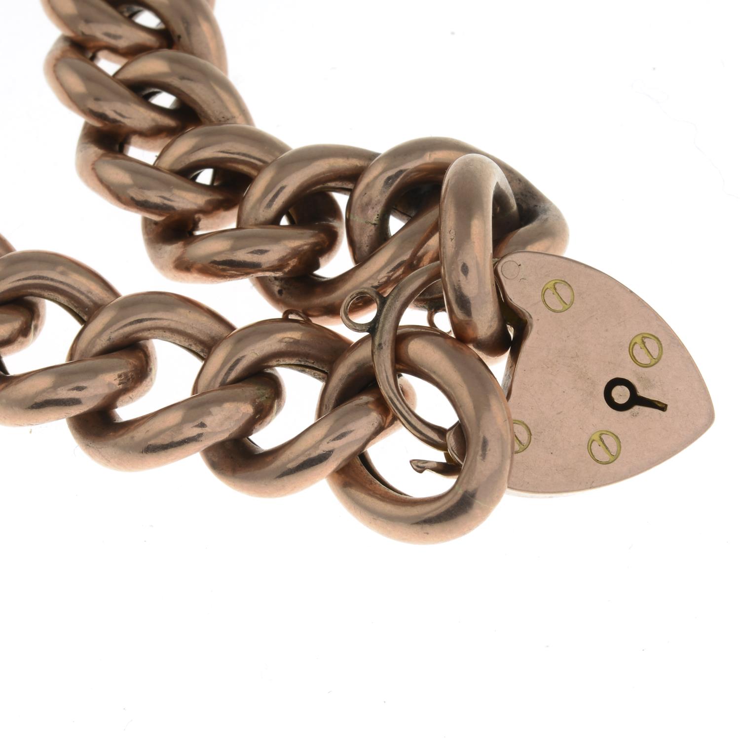 A curb-link bracelet, gathered at a padlock clasp.Stamped 9C FULL. - Image 2 of 2