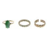 Nephrite single-stone ring, stamped 14K, ring size Q, 2.4gms.
