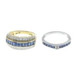 9ct gold sapphire and diamond ring, hallmarks for 9ct gold, ring size N, 1.9gms.