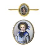 Larger painted ceramic portrait brooch, length 3.9cms, 7.5gms.