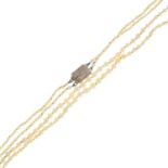 Seed pearl two-row necklace, length 55cms.