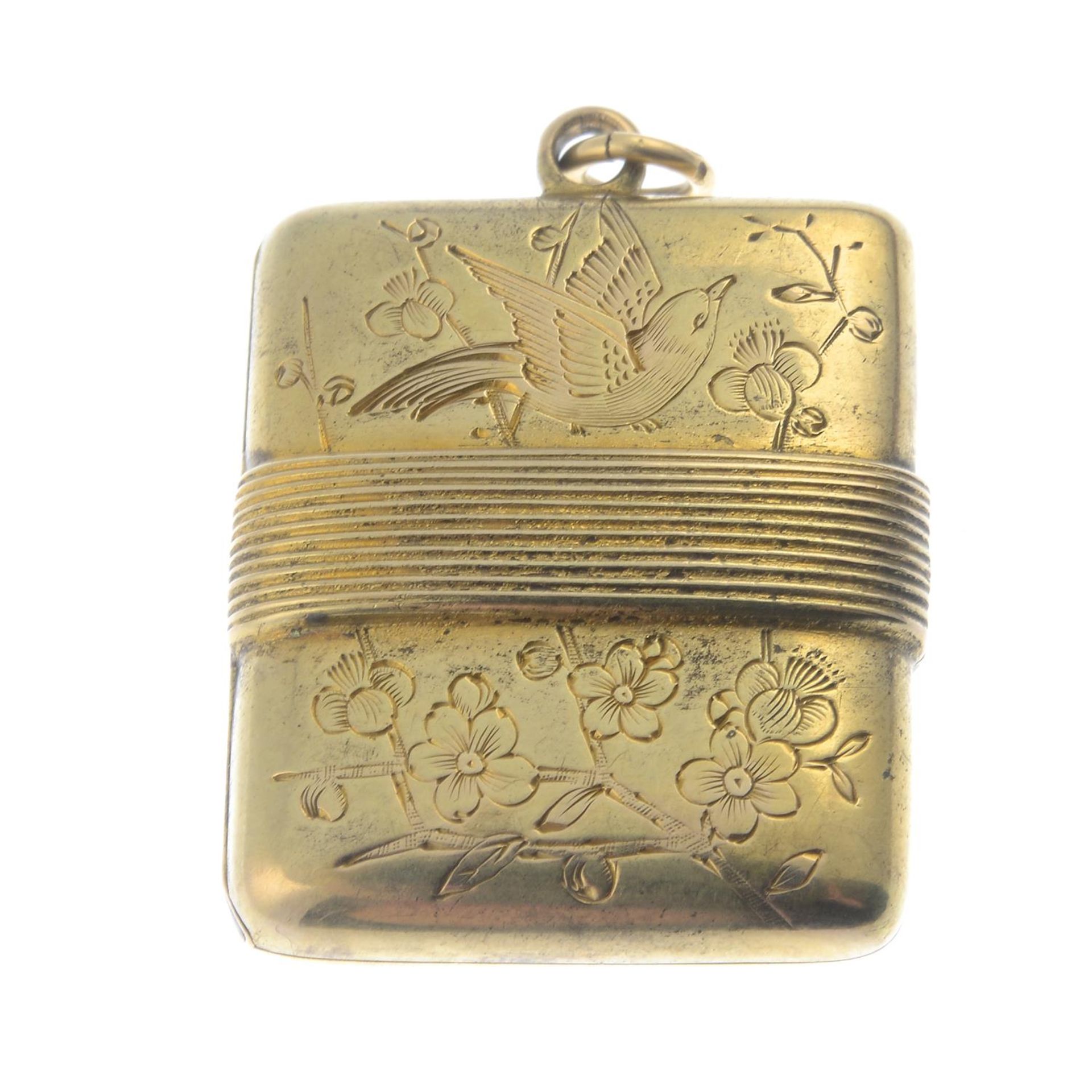 An early 20th century locket, with floral and bird motif.Length 3.4cms. - Image 2 of 2