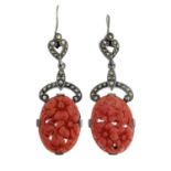 Early 20th century coral drop earrings,