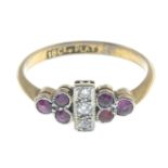 An early 20th century 18ct gold and platinum ruby and old-cut diamond ring.Stamped 18ct Plat.Ring