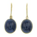A pair of sapphire earrings.Length 2.2cms.