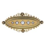 A late Victorian 15ct gold diamond brooch.Estimated total diamond weight 0.45ct,