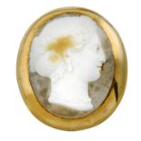 A late Victorian 18ct gold hardstone cameo brooch, depicting a lady in profile.Length 3.7cms.