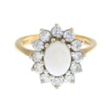 A 9ct gold opal and cubic zirconia cluster ring.Hallmarks for 9ct gold.