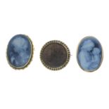 Two paste cameo brooches, may be worn as pendants, lengths 3.3 and 3.4cms, total weight 8.9gms.