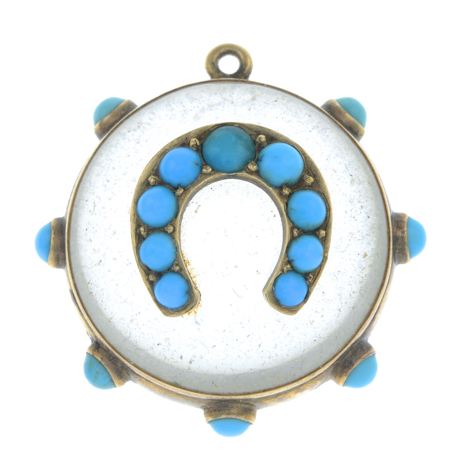 A mid to late 19th century rock crystal and turquoise pendant.Length 3.3cms.