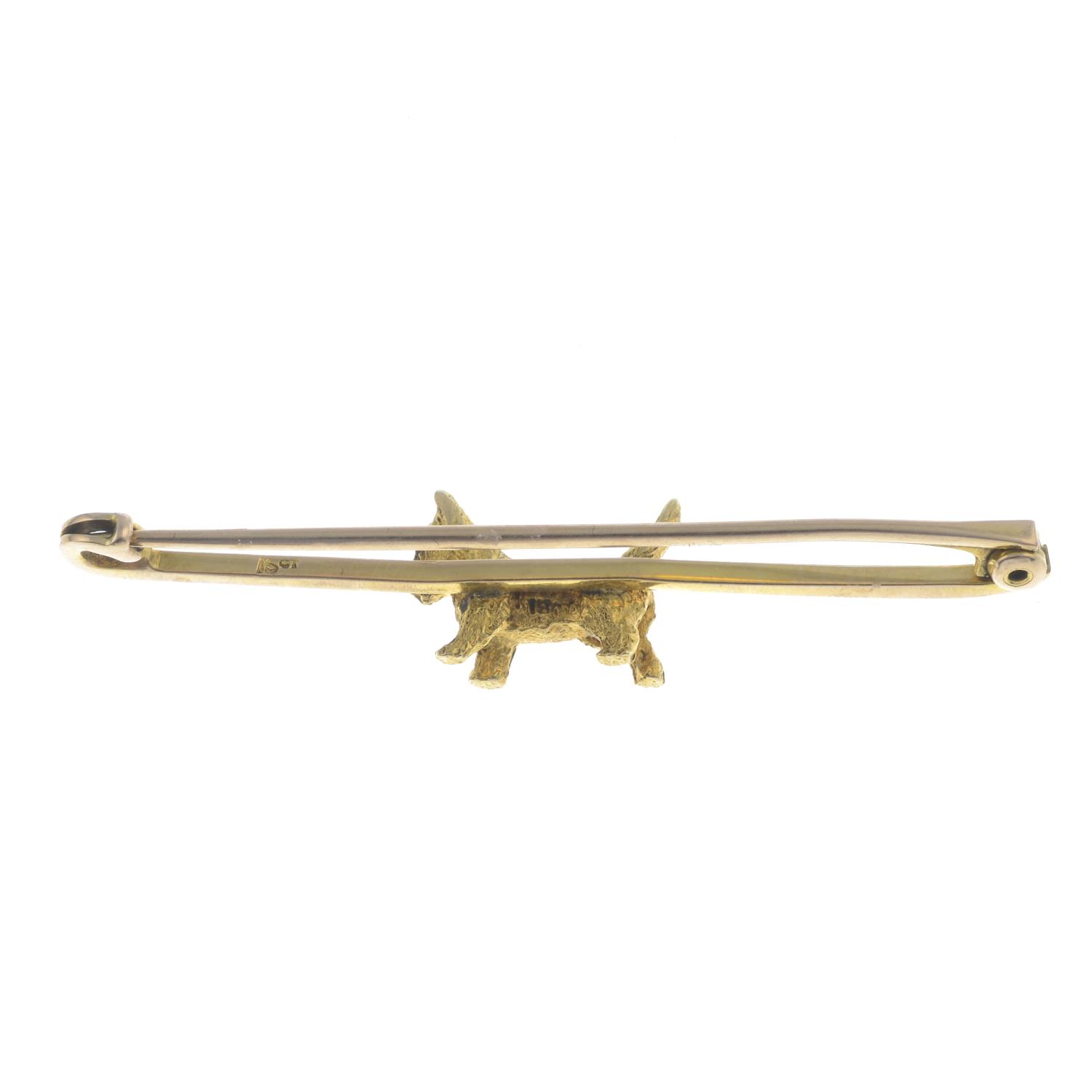 An early 20th century gold Scottish terrier brooch.Brooch stamped 15ct. - Image 2 of 2