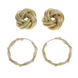 9ct gold knot earrings, hallmarks for 9ct gold, length 1.5cms, 5gms.