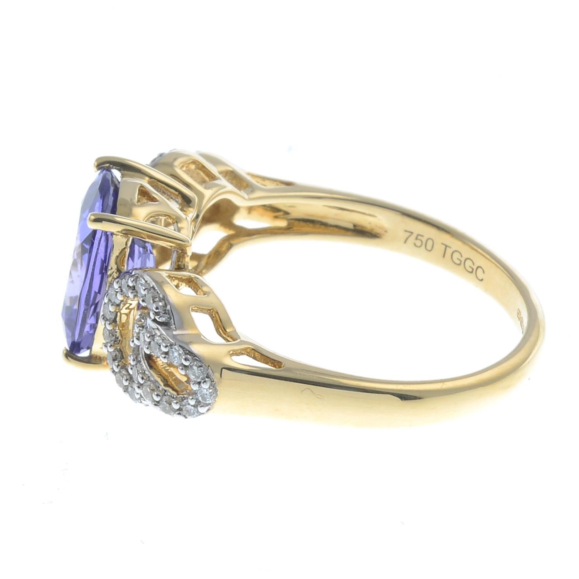 An 18ct gold tanzanite and diamond dress ring.Tanzanite weight 2.15cts. - Image 3 of 3