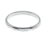 A platinum 'I love you' band ring,