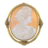 A late 19th century gold shell cameo brooch, depicting Dionysus.Length 7cms.