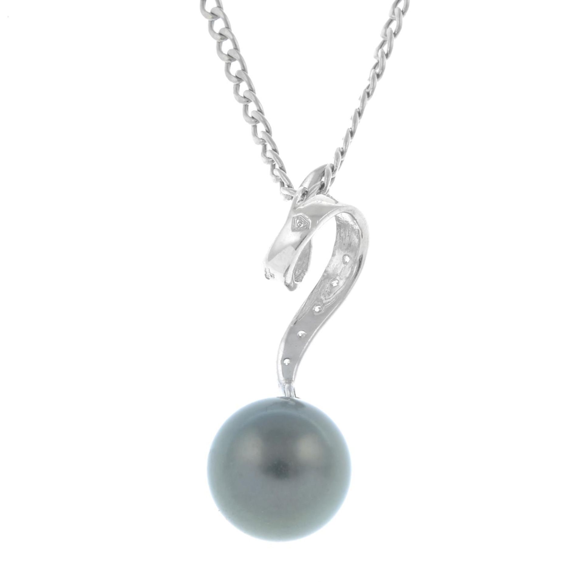 A 9ct gold cultured pearl and diamond pendant, - Image 2 of 2