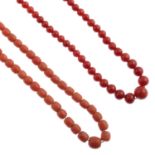 Coral bead necklace with 19th century 9ct gold clasp,