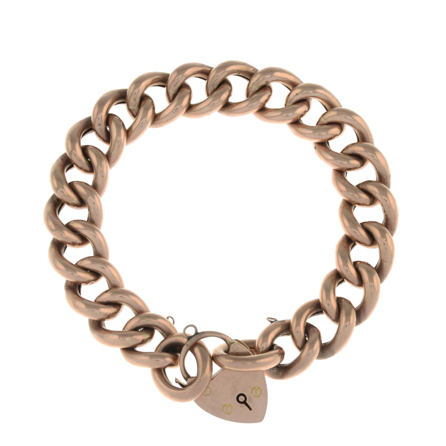 A curb-link bracelet, gathered at a padlock clasp.Stamped 9C FULL.