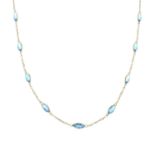 A blue topaz single-strand necklace.Length 45.5cms.