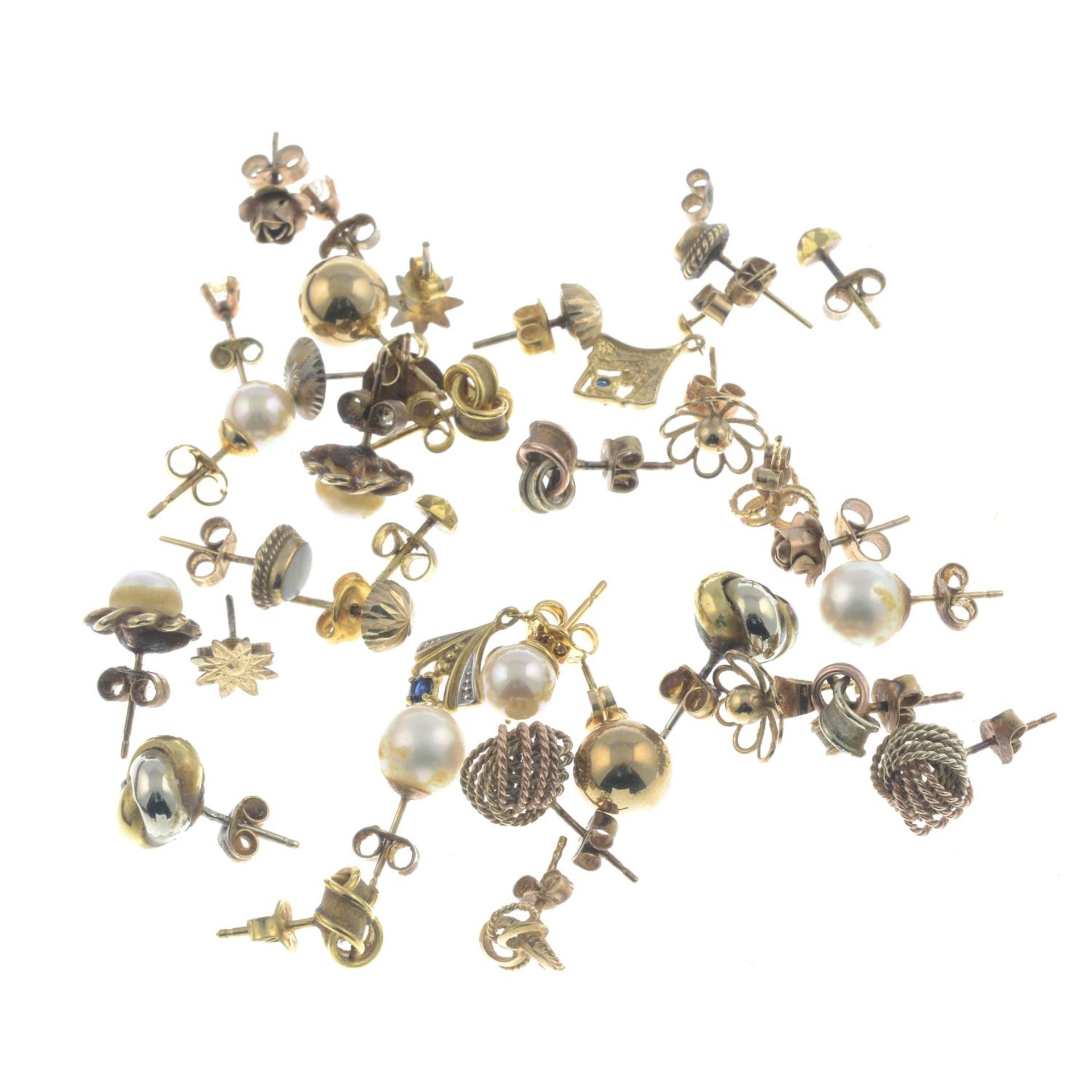 A selection of stud earrings.Some with marks for 9ct gold. - Image 2 of 2