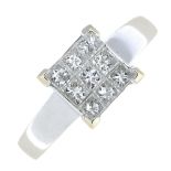 A square-shape diamond cluster ring.Total diamond weight 0.50ct,