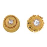 Two individual late Victorian 15ct gold old-cut diamond studs.Estimated total diamond weight