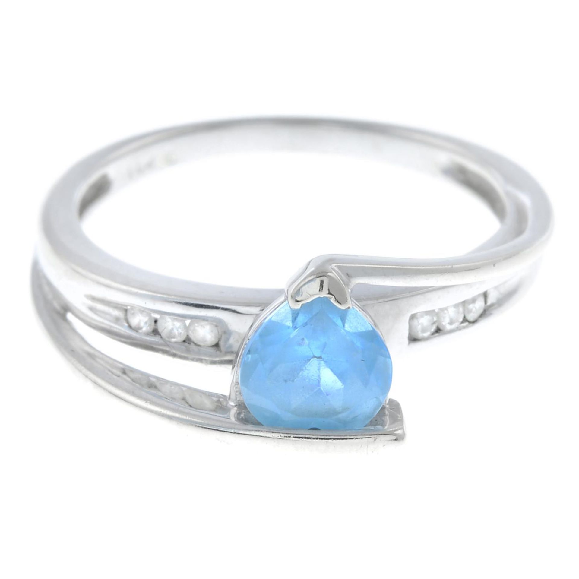 A blue topaz and diamond dress ring.Stamped 14K. - Image 5 of 6