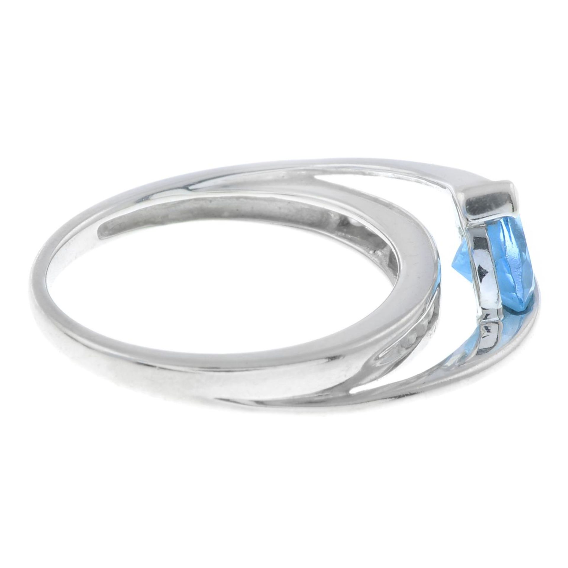 A blue topaz and diamond dress ring.Stamped 14K. - Image 3 of 6