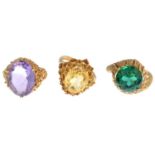 9ct gold amethyst single-stone ring,