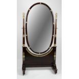 An early 20th century mahogany ormolu mounted French Empire style cheval mirror,