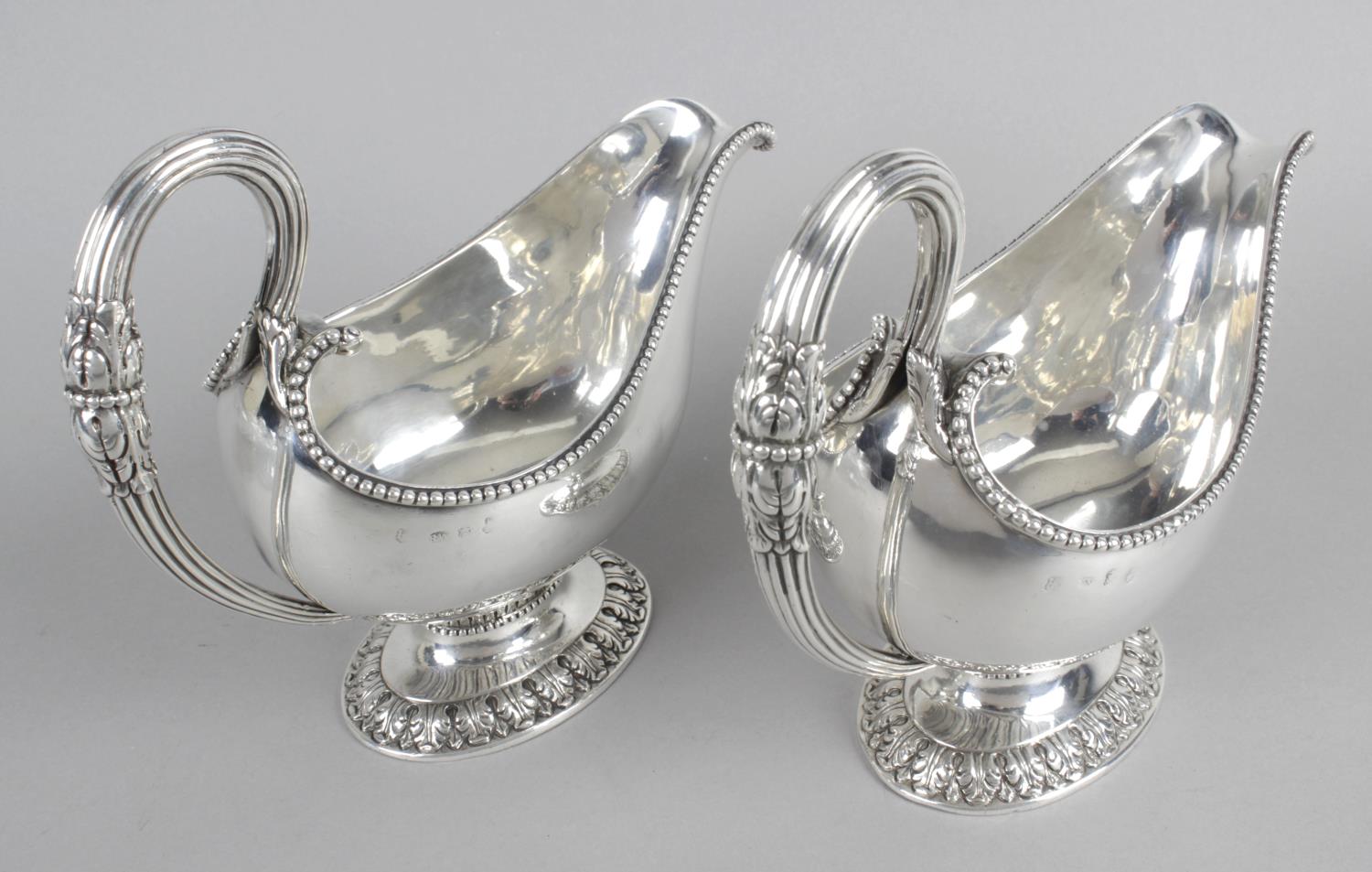 An impressive pair of George III Irish silver pedestal sauce boats, - Image 2 of 4