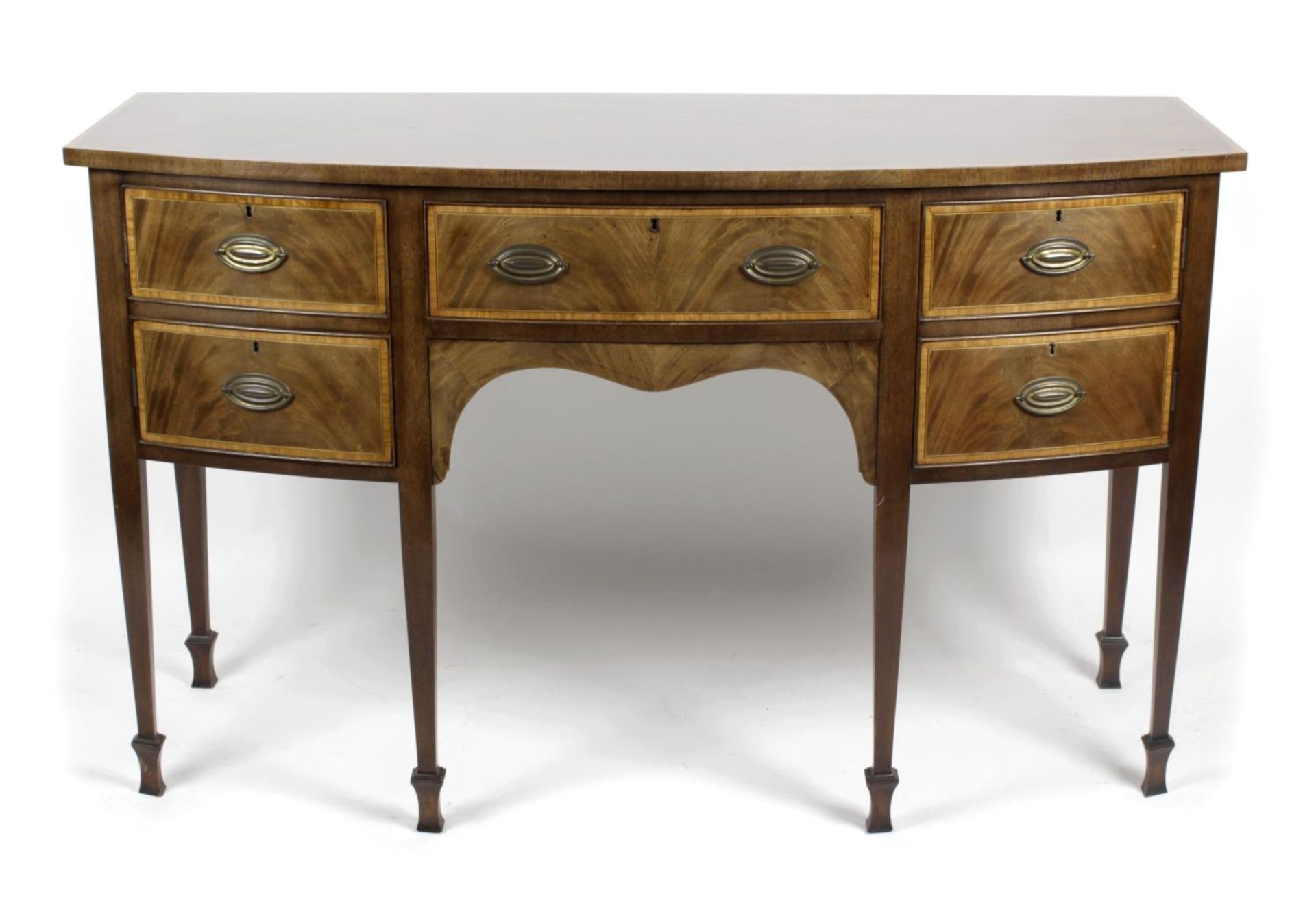 A reproduction mahogany and crossbanded veneered extending D-end dining room table,