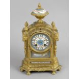 A small 19th century gilt bronze and porcelain mantel clock,