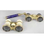 A pair of Colmont gilt metal and blue enamel ladies' opera glasses,