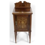 An early twentieth century inlaid mahogany pot cupboard of column form,