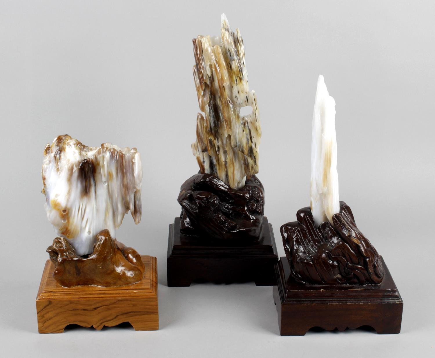 A group of three oriental carved agate and hardstone specimens,