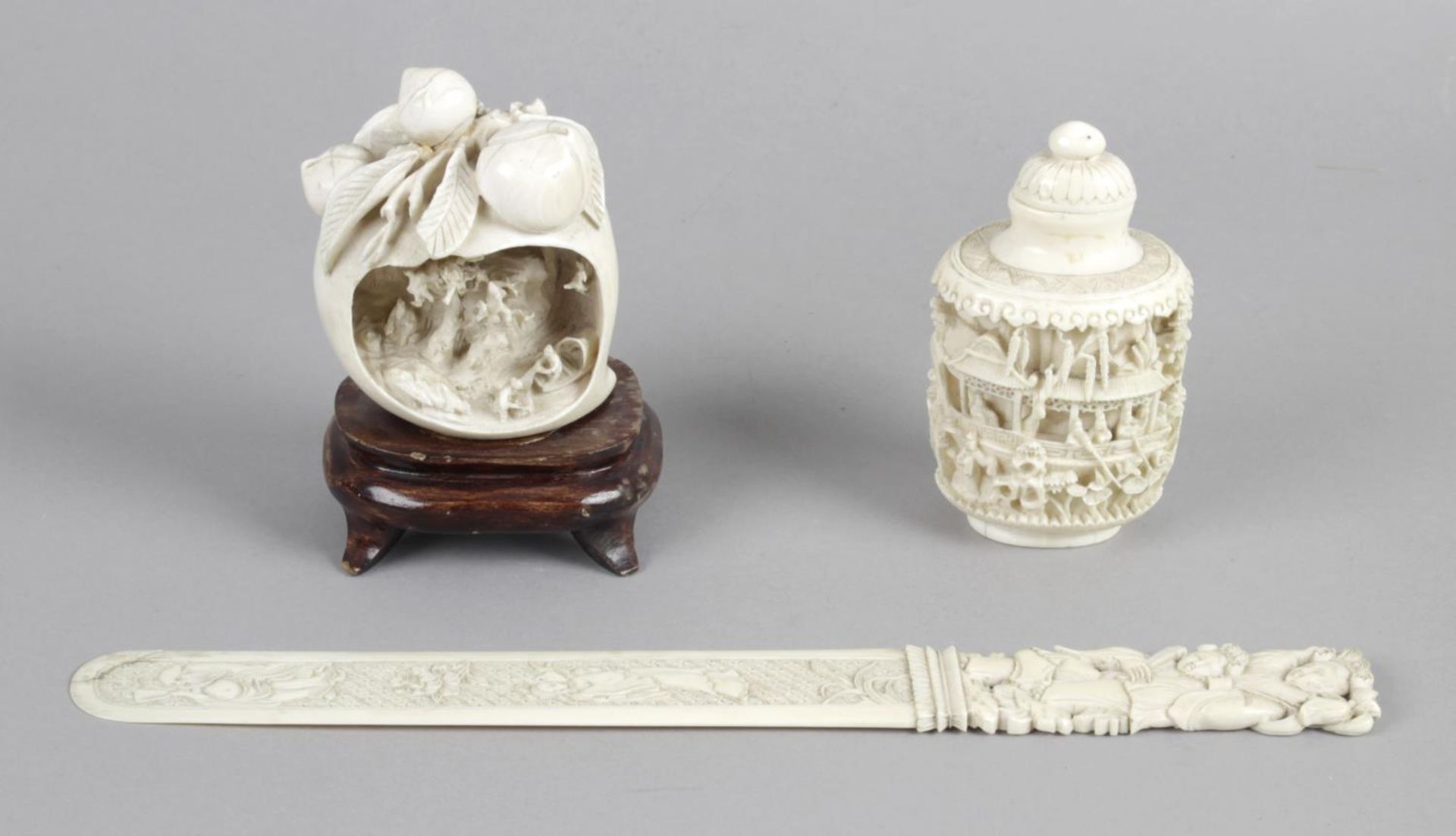 A 19th century carved ivory study of fruit,