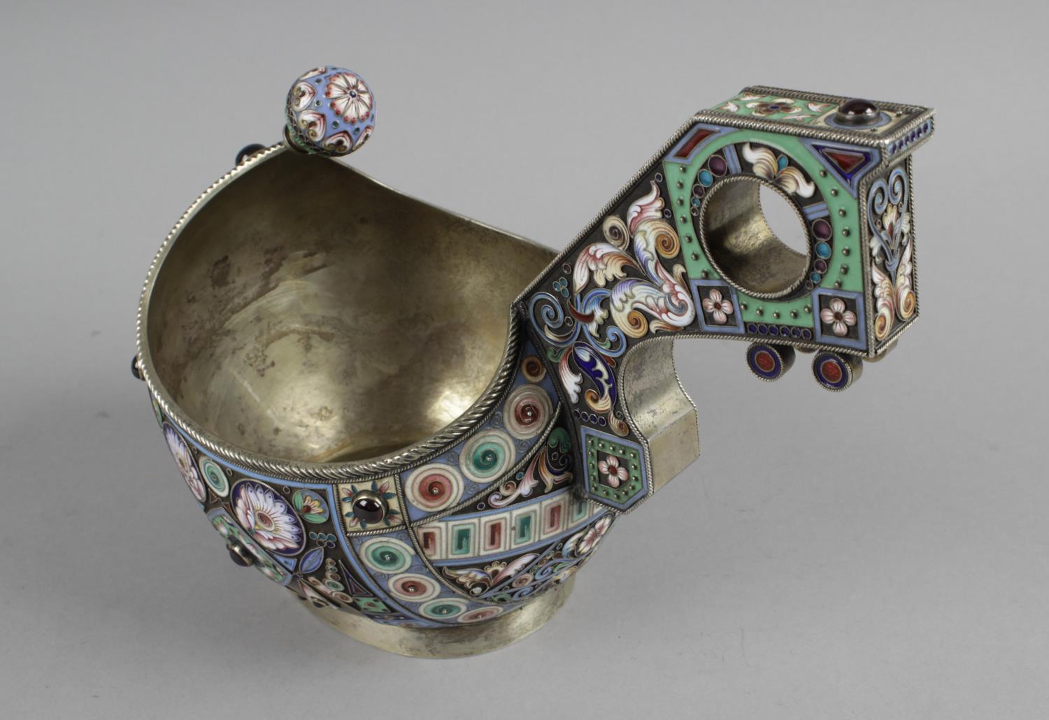 A late 20th century silver and enamel kovsh, - Image 3 of 9