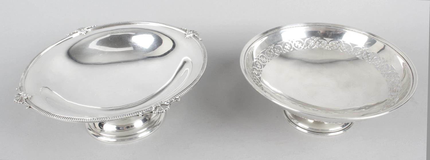 Two 1920's silver pedestal dishes of circular form,