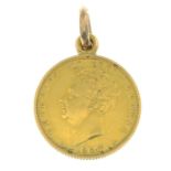 George IV, Sovereign 1830 (S 3801), with 9ct gold suspension loop, total wt.8.9g.