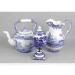 A Copeland blue and white willow pattern transfer decorated samover and cover,