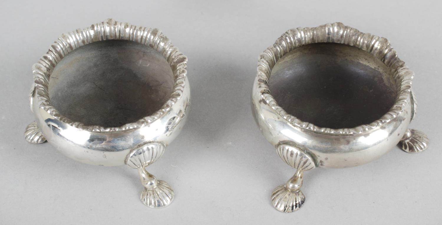 A pair of Edwardian silver cauldron salts,