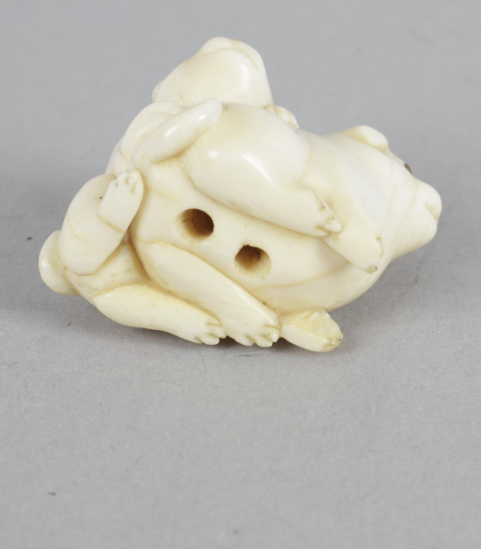 A late 19th century carved ivory netsuke modelled as two lapdogs. - Bild 2 aus 2