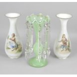 A pair of Victorian white opaque glass lustre vases,