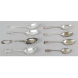 A small collection of spoons - three table spoons, four dessert spoons, and a teaspoon.