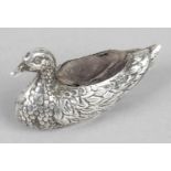 A 1920's silver mounted novelty pin cushion, modelled as a duck with feather detailing.
